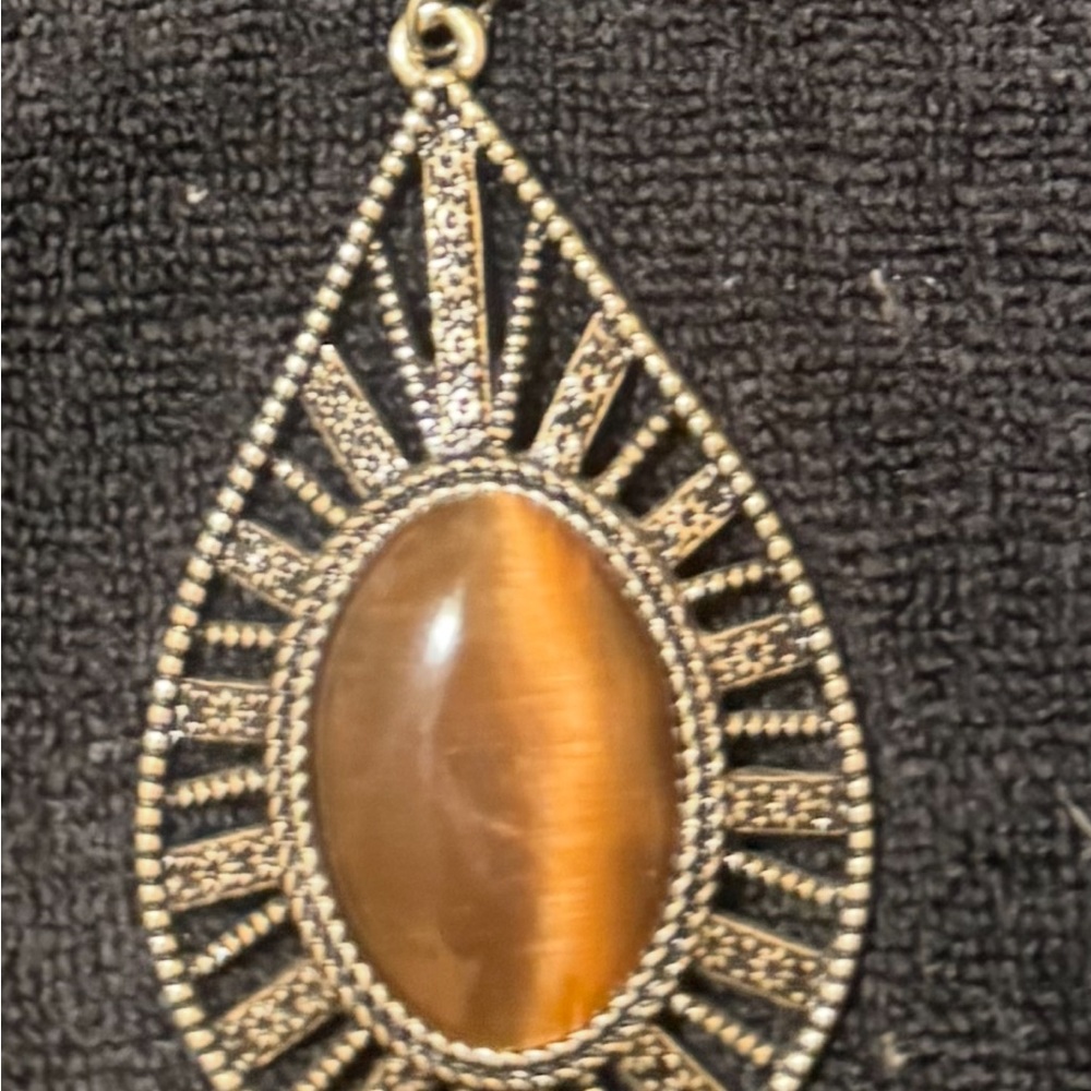 Cat eye Teardrop Pendant long necklace